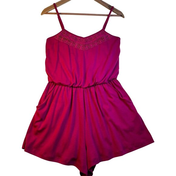 Xhilaration Womens Pink Sleeveless Romper Sz S Crochet-Pockets Comfy Feminine - Picture 1 of 12
